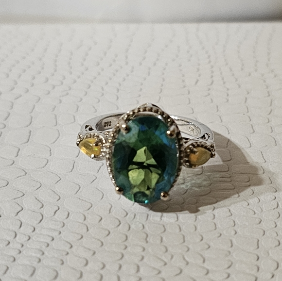 Genuine Exotic Peacock Quartz & Opal Ring in Sterling Silver Size 8 - Picture 9 of 17